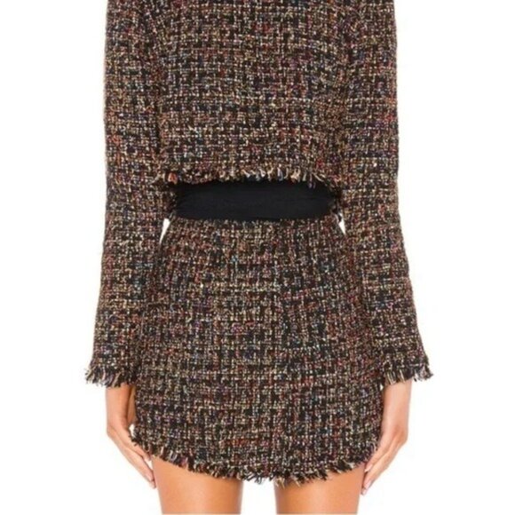 LOVERS + FRIENDS Aria tweed Fringe hem Mini Skirt in Black Multi Size‎ M - Picture 8 of 10
